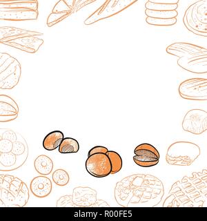 Icônes sur fond de boulangerie vintage. Vector illustration alimentaire. Illustration de Vecteur