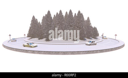 Le trafic d'hiver, isolé sur le fond blanc, 3d illustration Banque D'Images