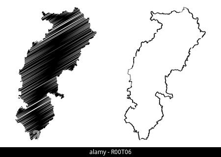 Le Chhattisgarh (États et territoires de l'union de l'Inde, États fédérés, République de l'Inde) map vector illustration, croquis Gribouillage à l'État de Chhattisgarh Illustration de Vecteur