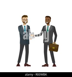 Multicultural business people shaking hands, isolé sur fond blanc,cartoon vector illustration Illustration de Vecteur