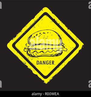 Danger burger vintage label. hand drawn,illustration vectorielle. Illustration de Vecteur