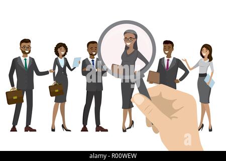 Employeur de choix, la sélection des candidats, les employés de la direction du groupe business recrutement concept, vector cartoon illustration. Illustration de Vecteur