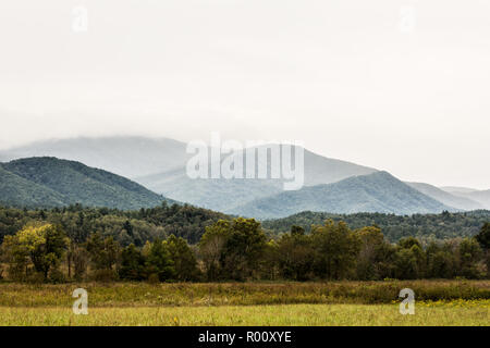 Foggy Blue Ridge Mountains avec brume. Banque D'Images