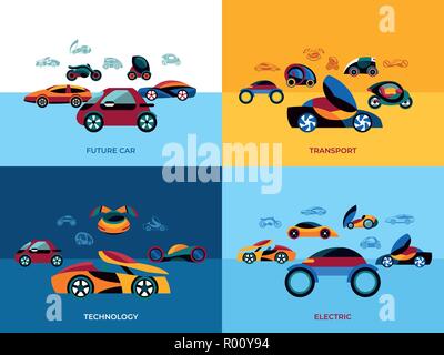 Vecteur numérique simple concept de la future voiture collection icons set style télévision infographie Illustration de Vecteur