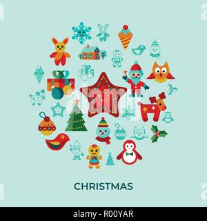 Vecteur numérique joyeux noël et nouvel an icônes simples collection set style télévision infographie Illustration de Vecteur