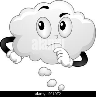 Illustration d'une pensée blanc Mascotte Cloud with Hand on Chin Banque D'Images