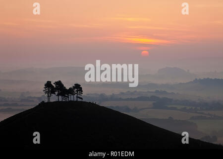 Lever du soleil sur la colline de Colmer, Bridport, Dorset, Angleterre Banque D'Images