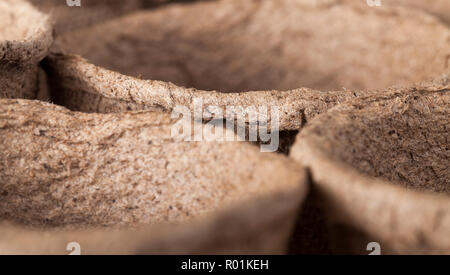 Brown soft pots de papier et de la tourbe à la plantation de semis, closeup Banque D'Images