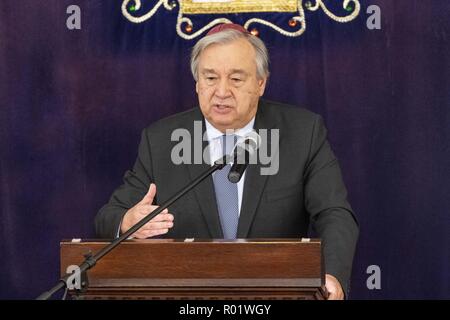 New York, NY, USA. 31 octobre, 2018. Le Secrétaire Général des Nations Unies, Antonio GUTERRES lors de l'appel de la Conscience Interfaith United Against Hate cas ''Inter-Religious Leadership en solidarité avec Pittsburgh'' pour le tir à l'arbre de vie Synagogue à Pittsburgh, Pennsylvanie (27 octobre) à la Park East Synagogue à New York City, New York le 31 octobre 2018. Crédit : Michael Brochstein/ZUMA/Alamy Fil Live News Banque D'Images