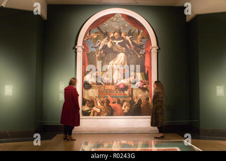 London UK. 1er novembre 2018. ' L'aumône de Saint Antonius de Florence '. Une exposition de peintures et de portraits réalisés par l'artiste de la Renaissance italienne Lorenzo Lotto (1480-1557) à la National Gallery de Londres, qui réunit un grand nombre d'autoportraits de Lotto meilleures collections autour du mot couvrant toute sa carrière Crédit : amer ghazzal/Alamy Live News Banque D'Images