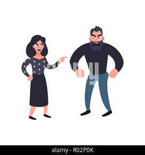 L'homme et la femme les conflits. Querelle de famille. Problèmes en relation concept. Angry couple combats et criant à l'autre. Vector illustration dans télévision style. Illustration de Vecteur