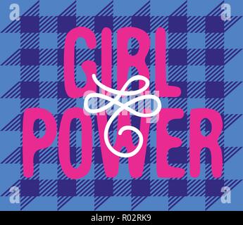 Poster Vector Girl Power. Abréviation de fond tartan. Pour l'autocollant, patch, broche ou t-shirt print. Illustration de Vecteur