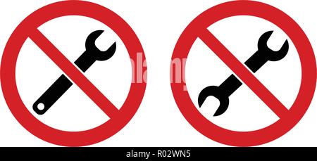 Pas d'entretien nécessaire / n'essayez pas de réparer ou symbole. Clé à douille (noir) symbole en rouge traversé cercle. Les deux extrémités et l'extrémité ouverte version. Illustration de Vecteur