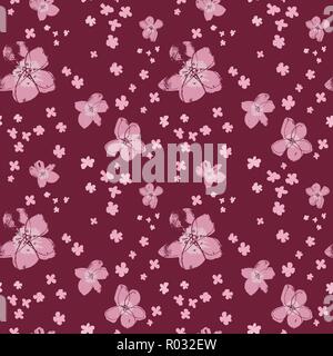 Rose magenta vectorielles sophistiquées et floral motif transparent sur fond marron profond. Estival, festif et amusant. Illustration de Vecteur