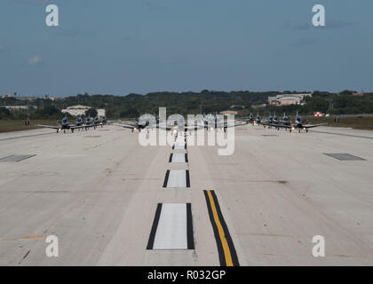 T-6 Texan II de la 559th Escadron d'entraînement au vol et de la 39e FTS a participé à une "marche de l'éléphant" 26 octobre 2018, à Joint Base San Antonio-Randolph, Texas. Un éléphant à pied est plus communément connue comme une "démonstration de force", mais les escadrons ici mené de un à entrer en contact avec leur patrimoine. L'exercice a été appelé un "Trot chèvre/serpent glisser" comme le 559th sont les combats boucs et le 39e sont les Cobras. Banque D'Images