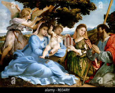 Lorenzo Lotto, vierge et enfant avec les saints Catherine et Thomas, Sacra Conversazione, vers 1527-1533, huile sur toile, Kunsthistorisches Museum, Vienne, Autriche. Banque D'Images