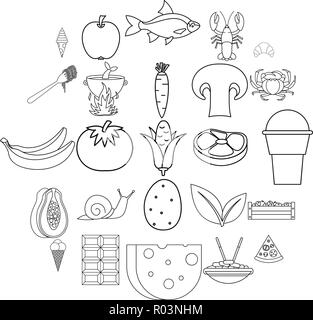 Icons set comestibles style du contour, Illustration de Vecteur