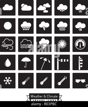 Collection de météo et climat noir carré connexes vector icons Illustration de Vecteur