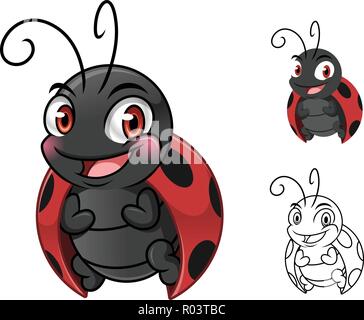 Ladybug personnage mascotte conception, y compris télévision et ligne art design, isolé sur fond blanc, vector clip art illustration. Illustration de Vecteur