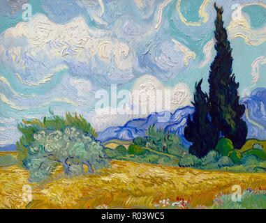 Le cyprès et arbre en fleurs, Vincent van Gogh, 1889, Kunsthaus Zurich, Zurich, Switzerland, Europe Banque D'Images