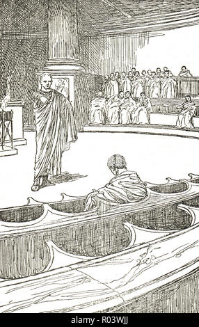 Marcus Tullius Cicero dénonçant Lucius Sergius Catilina. La Cataline conspiration pour renverser la république romaine en 63 av. Banque D'Images