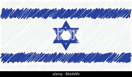 Drapeau national à la main d'Israël isolé sur un fond blanc. Vector Illustration Style de croquis. Illustration de Vecteur