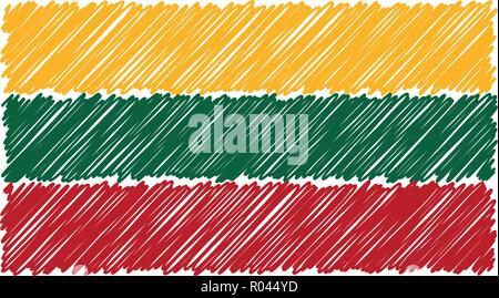 Drapeau national à la main de Lituanie isolé sur un fond blanc. Vector Illustration Style de croquis. Illustration de Vecteur