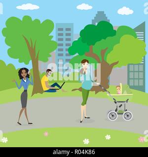 Différentes personnes dans park,cartoon vector illustration Illustration de Vecteur