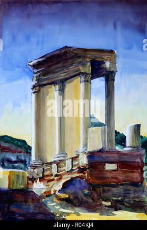 Aquarelle du Temple de Vesta à Rome, Italie Banque D'Images