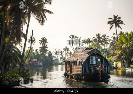 Péniche plusieur bateaux dans les backwaters près de Alleppey (Alappuzha), Kerala, Inde, Asie Banque D'Images