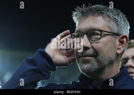 Dortmund, Allemagne. 31 octobre, 2018. firo : 31.10.2018, football, DFB, saison 2018/2019, BVB, Borussia Dortmund - Union Berlin, Urs Fischer, coach, Union Berlin, portrait, les expressions du visage, l'utilisation de crédit dans le monde entier | : dpa/Alamy Live News Banque D'Images