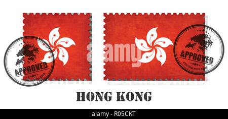 Hong Kong ou hong kongese avec timbre figure drapeau grunge texture vieux scratch et apposer un sceau sur fond isolé . Nom du pays noir avec Illustration de Vecteur