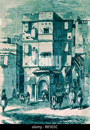 1859 - vue d'une rue fontaine dans une petite place à Alger Banque D'Images