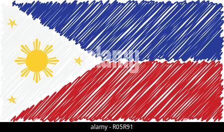 Drapeau national à la main des Phillippines isolé sur un fond blanc. Vector Illustration Style de croquis. Illustration de Vecteur