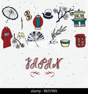 Dessiné à la main avec lettrage banderole au Japon. Illustration de Vecteur