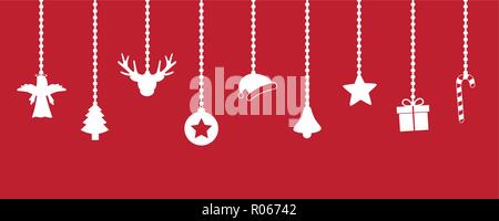 Hanging décoration de Noël sur fond rouge santa sapin cadeau ange pac bell star canne sur fond blanc vector illustration EPS10 Illustration de Vecteur