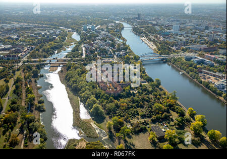 Vue aérienne, Elbe, Werder, Elbe, rivière, bras latéral de l'Elbe, Werder, Magdebourg, Saxe-Anhalt, Allemagne, DEU, l'Europe, vue aérienne, les oiseaux-lunettes de vue, æ Banque D'Images