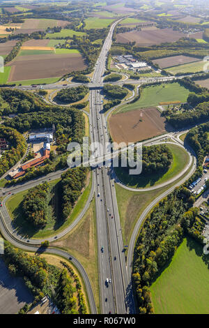 Vue aérienne, la sortie B1 et A1 L'autoroute Dortmund Dortmund l'autoroute A1 et A44, la région de masses, Unna, Ruhr, Nordrhein-Westfalen, Allemagne, DEU, Euro Banque D'Images