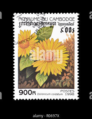 Timbre-poste imprimé par le Cambodge, qui montre Maranta columnae, vers 1998. Banque D'Images