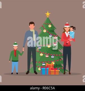 Joyeux Noël en famille dessins animés avatar vector illustration graphic design Illustration de Vecteur