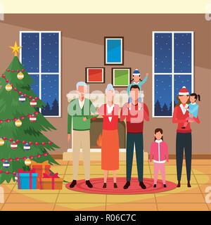 Joyeux Noël en famille dessins animés avatar vector illustration graphic design Illustration de Vecteur