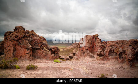 Formation rocheuse de grès à Imata à Salinas et réserve nationale d'Aguada Blanca dans Arequipa, Pérou Banque D'Images