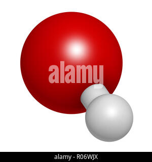 L'anion hydroxyde, structure chimique. Le rendu 3D. Les atomes sont représentés comme des sphères classiques avec codage couleur : blanc (l'hydrogène), l'oxygène (rouge). Banque D'Images