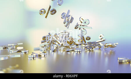Le rendu 3D d'un grand nombre de signes pour cent tomber dans un tas Banque D'Images