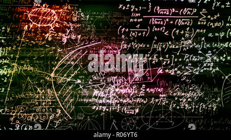 Le rendu 3D abstract blocs de formules mathématiques qui sont dans l'espace virtuel. L'intérieur de l'appareil photo les formules mathématiques Banque D'Images