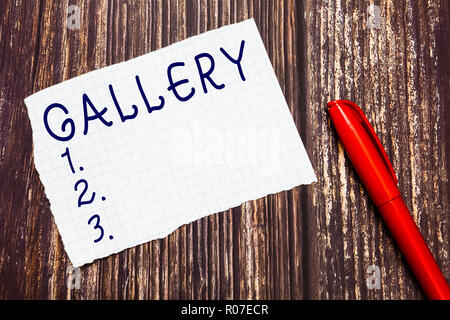 Signe texte montrant Gallery. Bâtiment Chambre photo conceptuelle des œuvres d'art Vente d'affichage Musée Exposition mur. Banque D'Images
