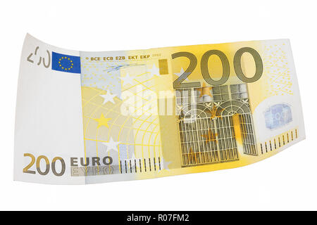 Deux cents euros sur fond blanc. Banque D'Images