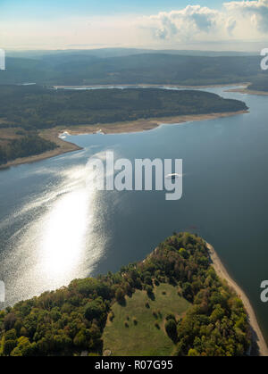 Vue aérienne, Möhnet Möhnesee, barrage à marée basse, bateau de plaisance, lac artificiel, Rhénanie-Palatinat, Hesse, Allemagne, Soest, DEU, l'Europe, l'AERI Banque D'Images