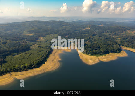 Vue aérienne, Möhnetalsperre Möhnesee, à marée basse, lac, lac artificiel, Rhénanie-Palatinat, Hesse, Allemagne, Soest, DEU, Europe, antenne vi Banque D'Images