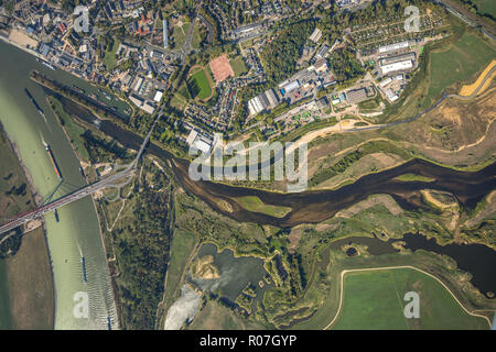 Vue aérienne, Lippedelta, nouvelle embouchure de la bouche, marée basse, bancs de sable, rivière, bouche dans le Rhin, Lippedorf, Wesel, Ruhr, Niederrhein, Amérique du Rhin Banque D'Images